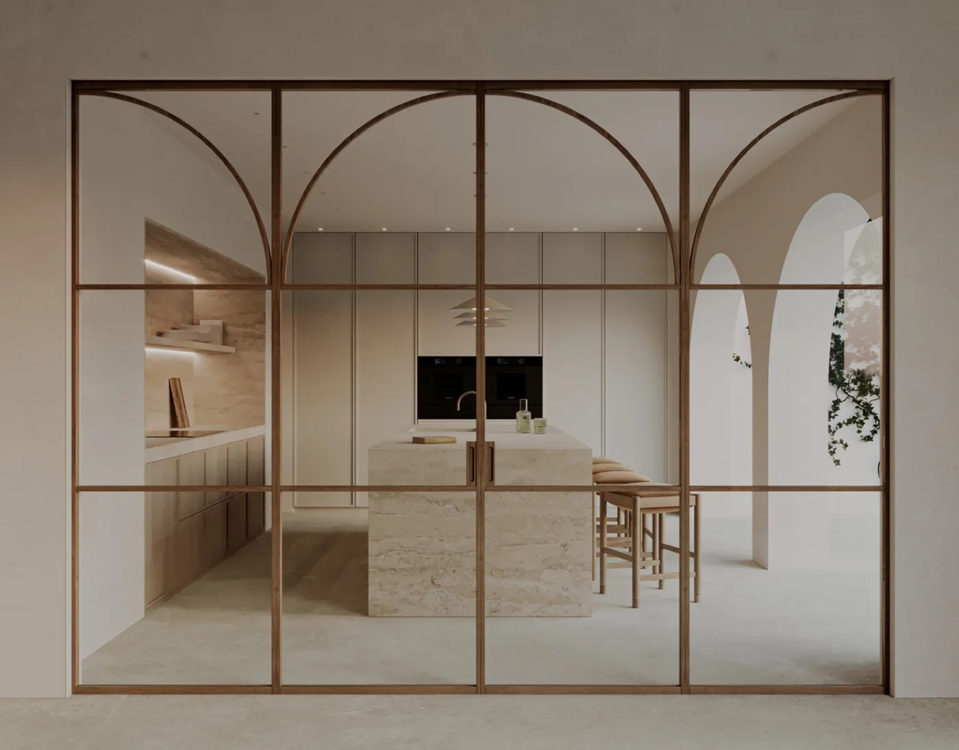 Cerramiento de vidrio modelo Arc de Línea 013 en un interior